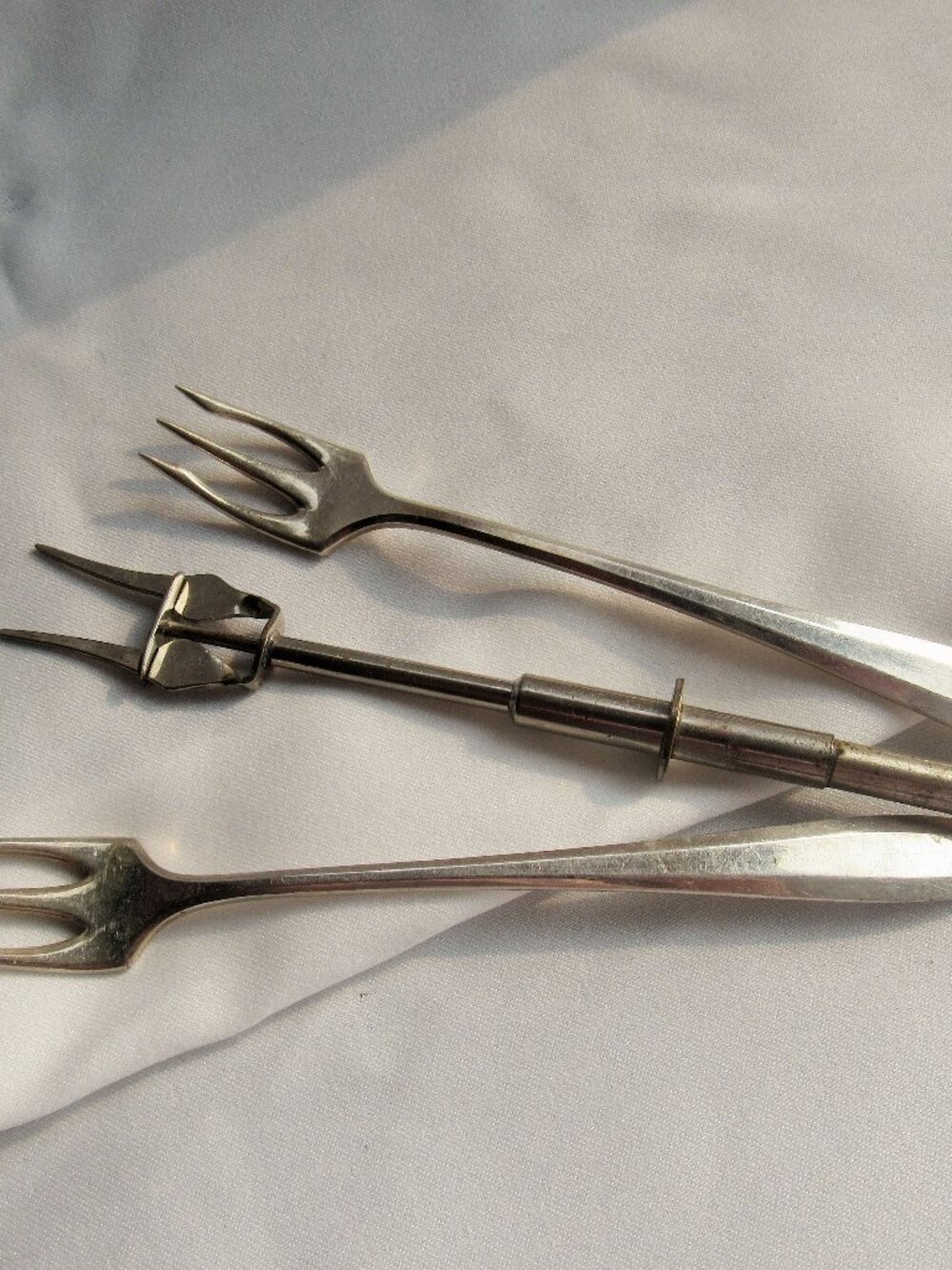 Antique Mechanical Pickle Fork, Pair Patrician Cocktail / Seafood Forks V423